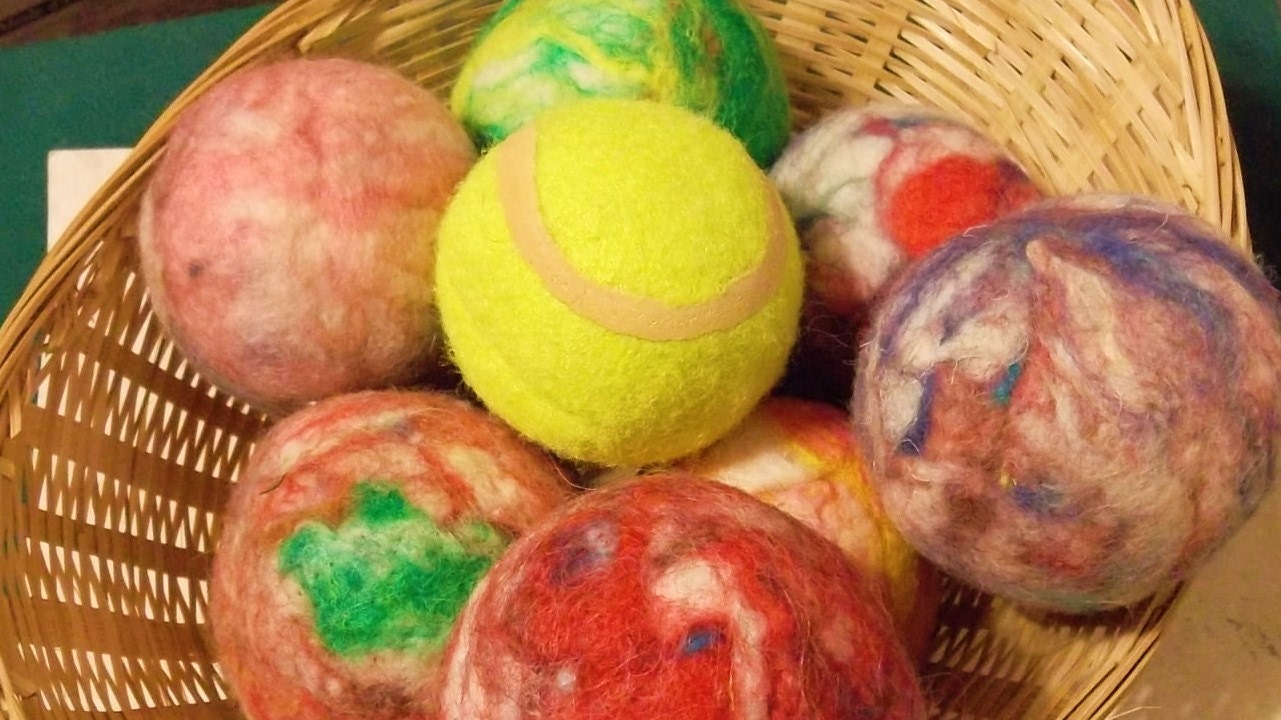 wool DRYER BALLS  sets of 2 assorted random colours,eco friendly for cloth diapers,arthritis massage, sheep wool, needle felted,