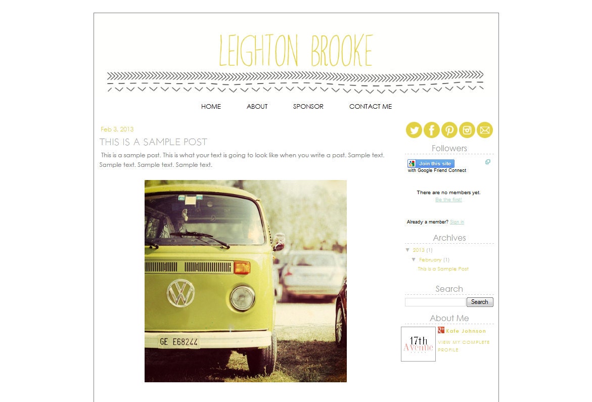 Leighton Brooke - Premade Blogger Template Design, Green Black Grey
