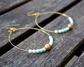 Mint and Faceted Matte Gold Czech Bead Dangle Statement Earrings