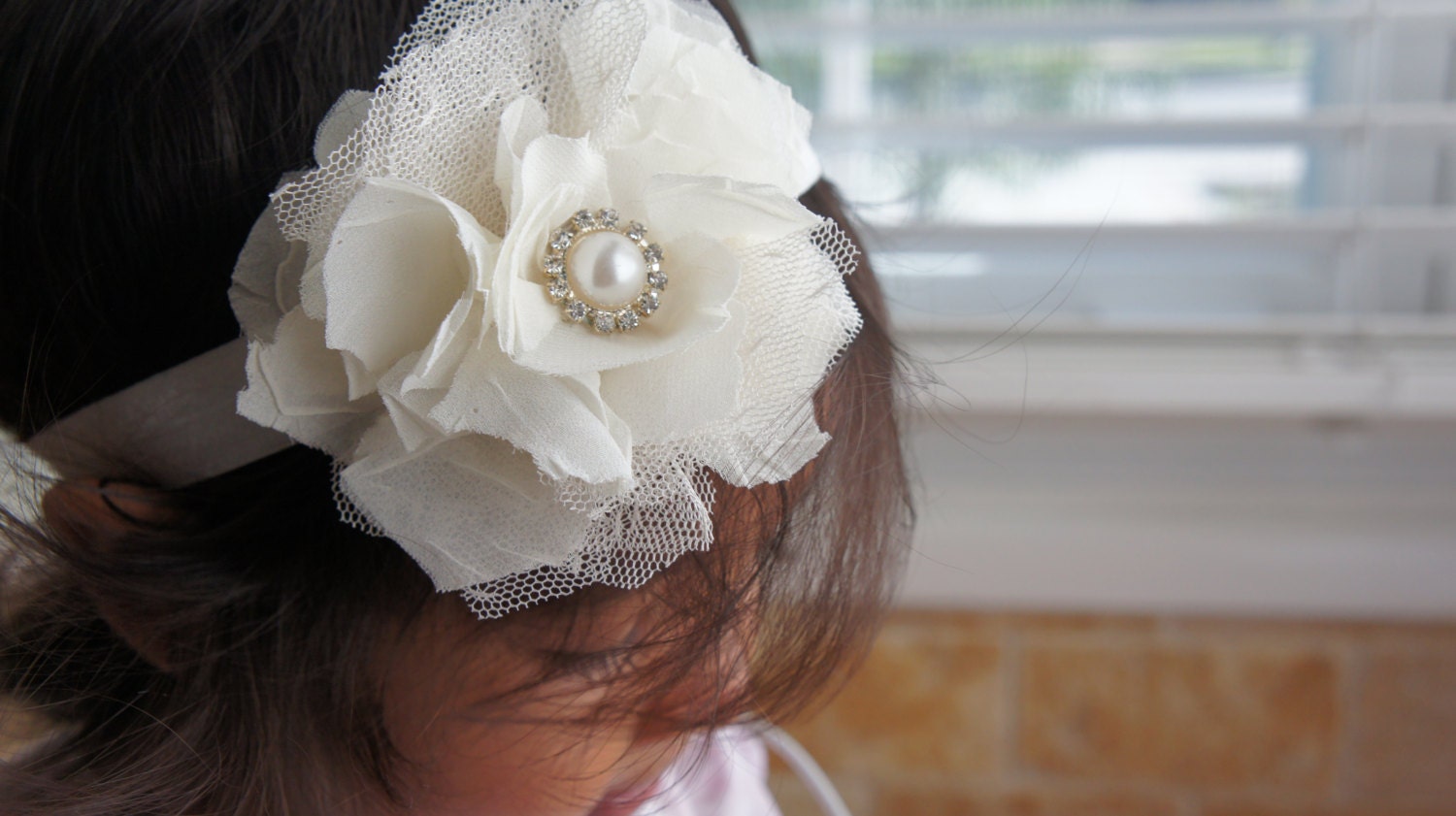 Cream Chiffon and Tulle Fabric Flower Headband, Baby Barrettes, Baby Girl Headband, Newborn Girl Headband, Infant Headband, Women Headband