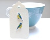 Hand drawn Blue Tits. Bird Earrings