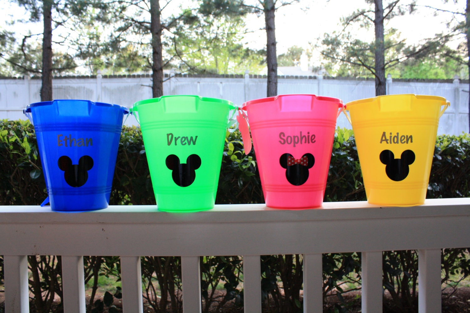 Mickey Mouse and Minnie Mouse Personalized Beach Buckets