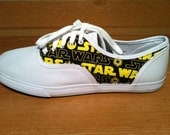 White canvas shoes with added Star Wars black and yellow fabric (Womens)