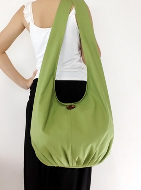 Handmade Canvas Bag Shoulder bag Sling bag Hobo bag Boho  bag Messenger bag Crossbody Purse - Pea Green