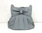 SALE - 10%off Handmade Bag Canvas Bag/ Shoulder bag/ Hobo bag/ Tote bag/ Purse/ Everyday bag/ Double Straps/ Bow bag - Light Gray - Bella