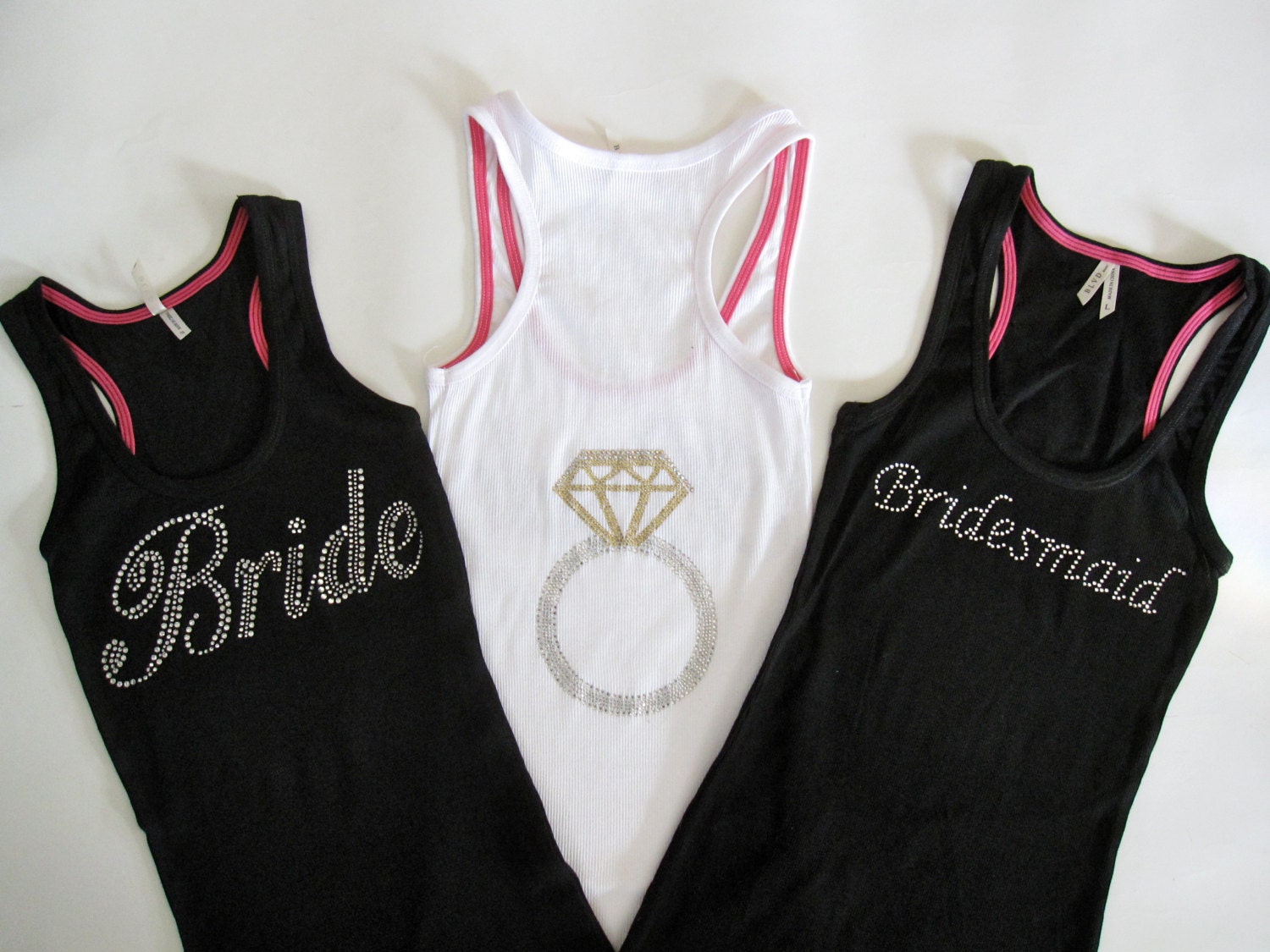 8 Bridesmaid Tank Top Shirts. Bride, Matron of Honor, Maid of Honor. Black, White, Yellow, Pink, Blue, Purple