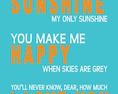 Children's Kids Wall Art You Are My Sunshine Personalized Monogram - (3) 11" x 14" Prints Teal Orange // Nursery // Bedrooom // Playroom