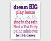 Children's Kids Girls Art Prints 11" x 14"  Dream Big  //  Purple Pink Lavender // Nursery // Bedrooom // Playroom