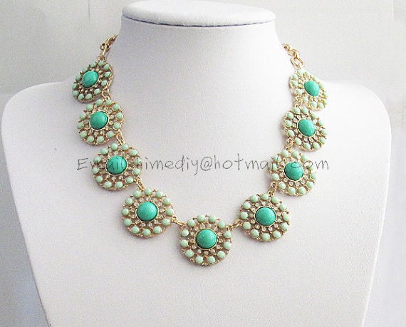 New Fashion handmade Jewelry Turquoise Green Enamel Disc Circle Crystal Necklace, Bubble Bib Necklace, Party wedding necklace