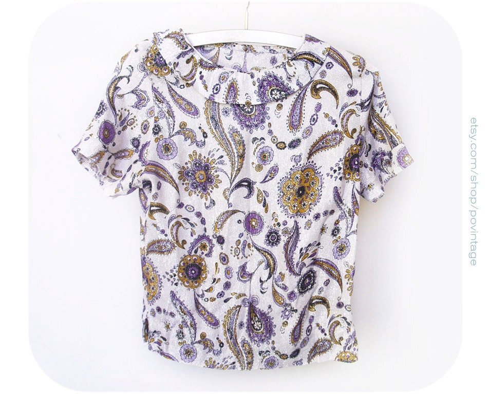 1960's flower t-shirt, 60's glitter t-shirt, 60's flower print blouse, 60's style