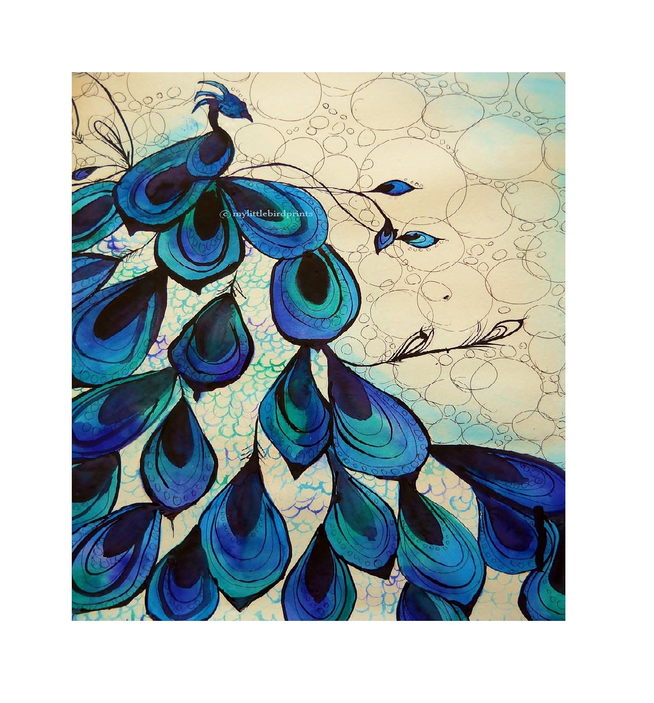 Peacock Watercolor Painting, Peacock Art, Bird painting, Feathers, Abstract Animal, 11 x 14 inch print