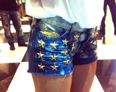 TUCK Galaxy Short - Studded Vintage Cut-Off Hottie Short with Chunky Gold 1" Star Studs - Limited Design ..Gold Plated Chains & Bling
