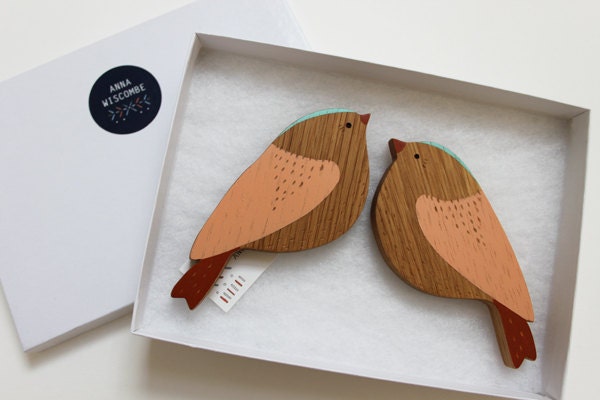 Redstart Wooden Wall Birds - pair