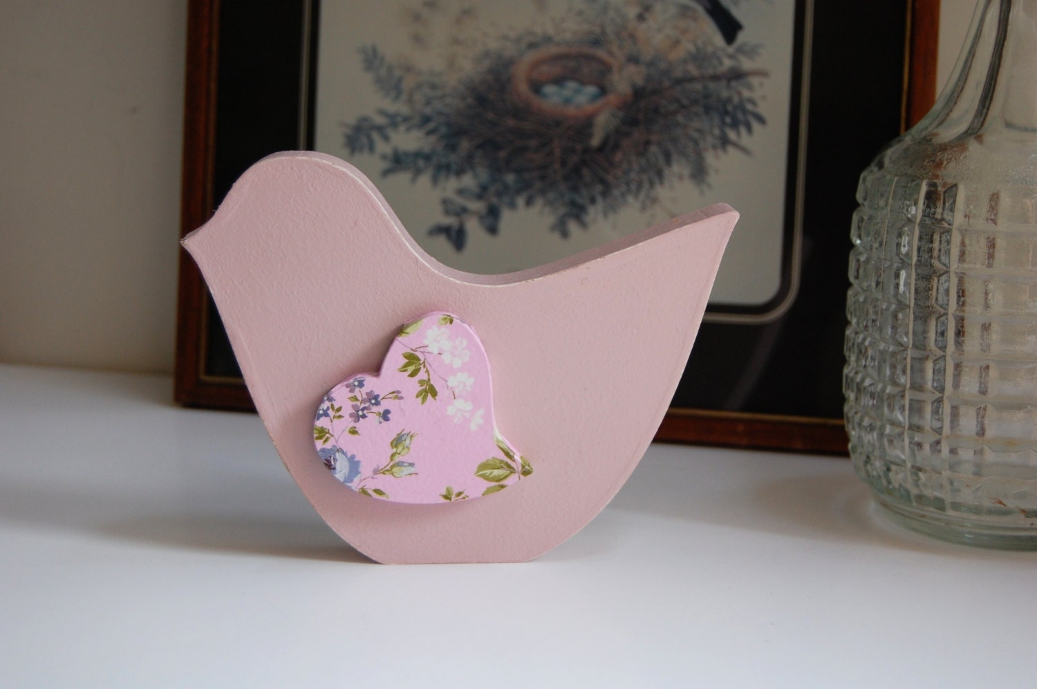 Pastel pink Wooden bird decoration