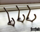 3 Vintage Coat Hooks Double Wall Hangers Rack Towel Hook Metal Hardware