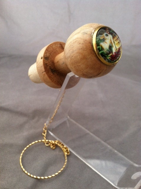 Hand-made Wine Bottle Stopper from Maple (light spalting) with Mermaid Cabochon