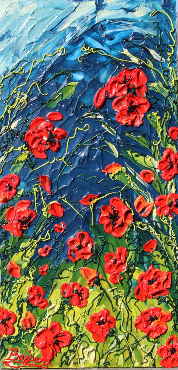 Poppy Love - Floral Impasto Painting with Colorful Field of Poppies