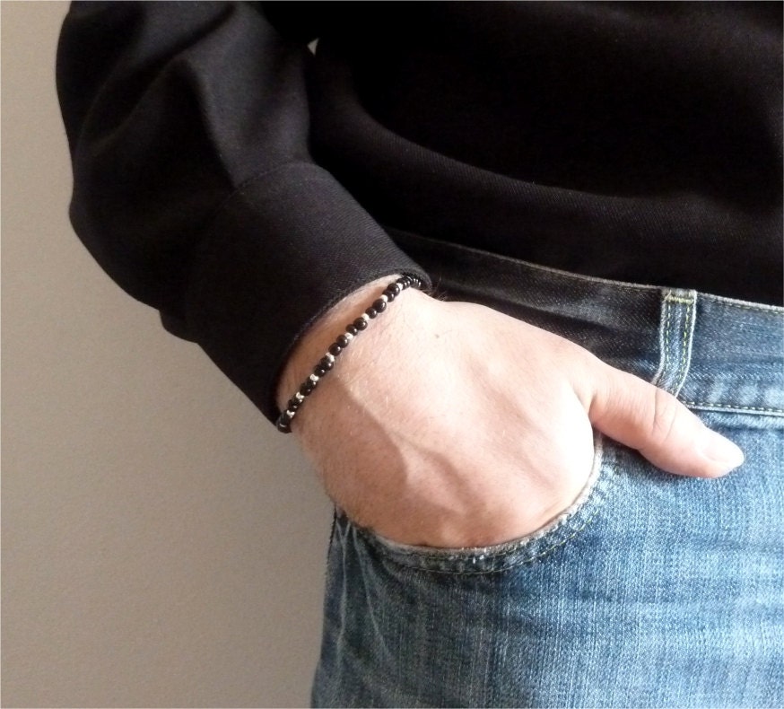 Black and silver bead bracelet - dark jewelry - bead bracelet - men bracelet - unisex - for him