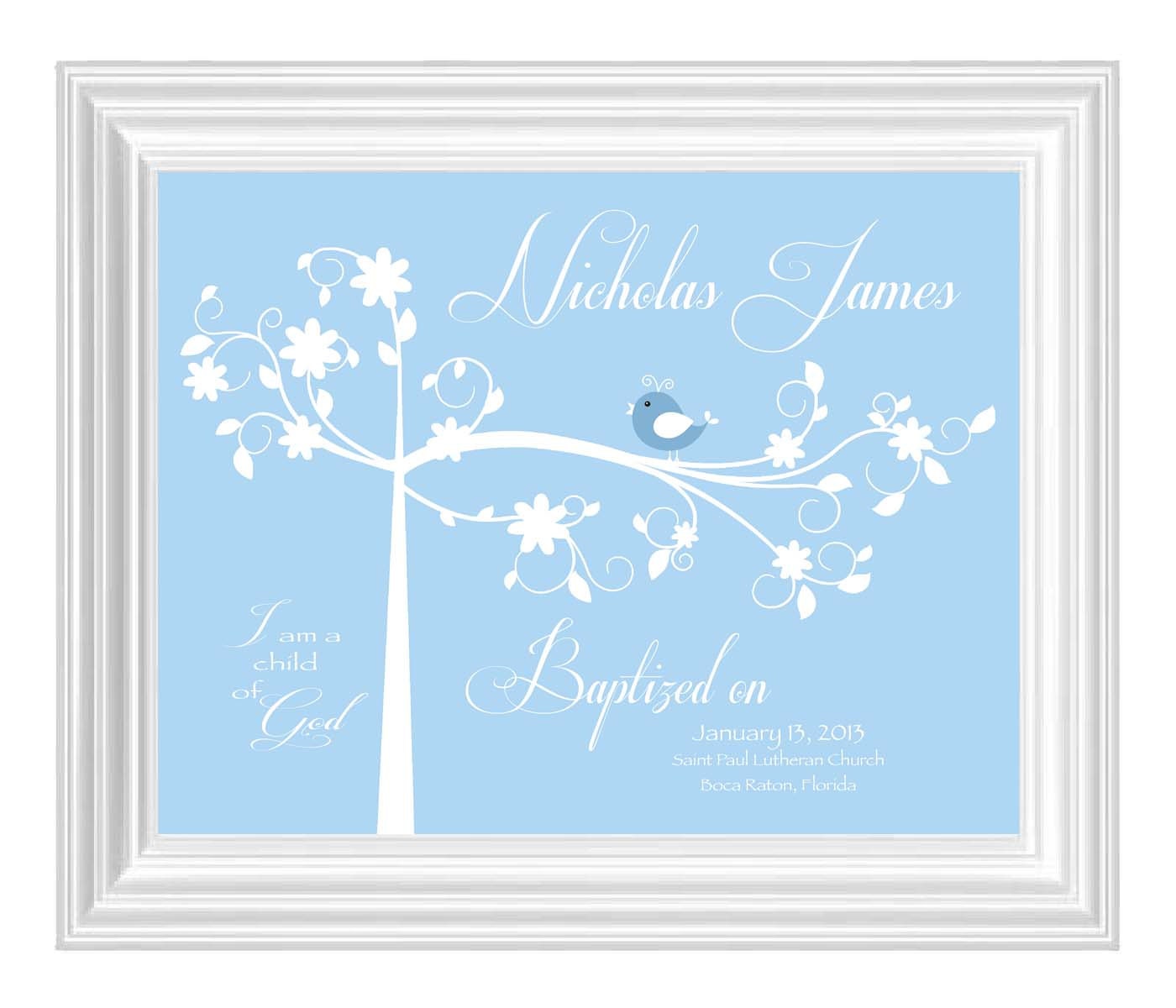Baptism Gift -Christening Gift -Baby Boy Personalized Print -Bird Name Wall Art for Nursery-Other colors available