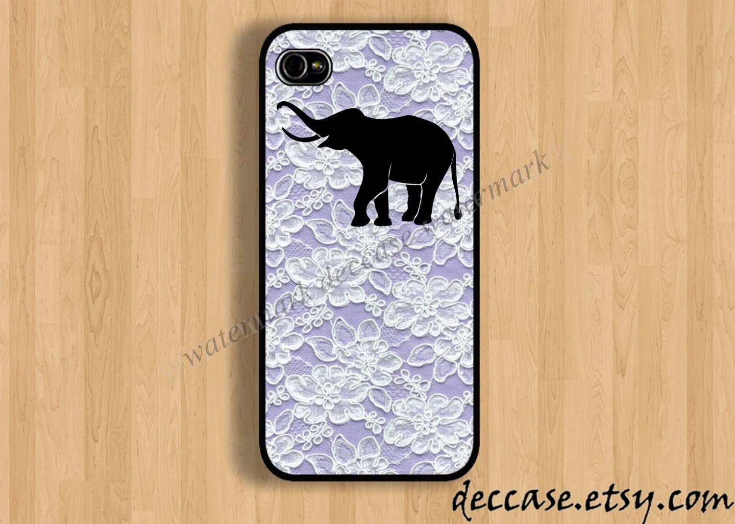 IPHONE 5 CASE black elephant on purple lace work iPhone 4 case iPhone 4S case iPhone case Hard Plastic Case Soft Rubber Case