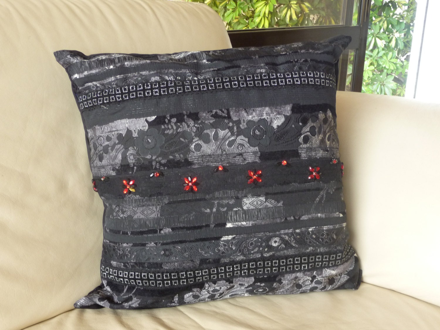Free shipping.Decorative Black Pillow Cushion Cover .Elegant 20x20 Inch.A gift for grandparents. Gift for housewaming.