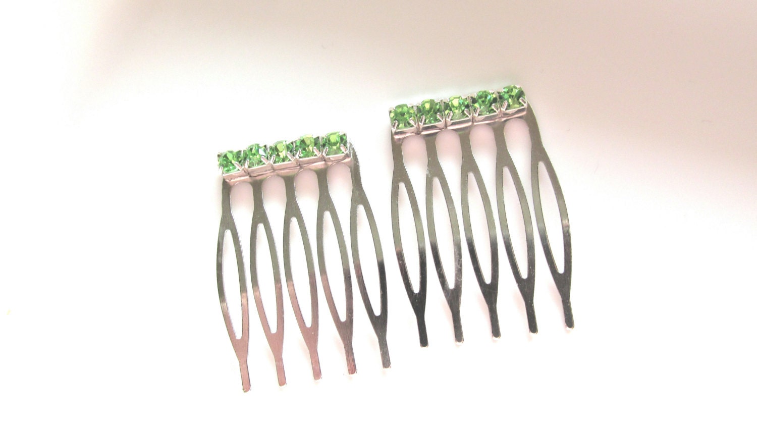 Green Rhinestone Combs, Bridal Hair Combs