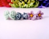 Earrings Gift Set, Flower Studs, Flower Posts, Purple, Gray and Mint Green Resin Flower Stud Earrings, Gift for Her