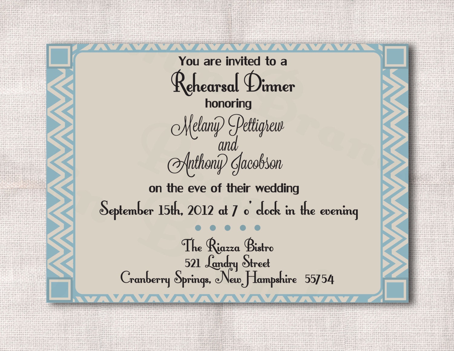 Chevron Patterned Rehearsal Dinner Custom Printable Invitation 5x7