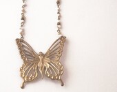 Fairy Necklace - Art Nouveau Necklace - Golden and white faceted crystals -  Butterfly necklace - Vintage style jewelry
