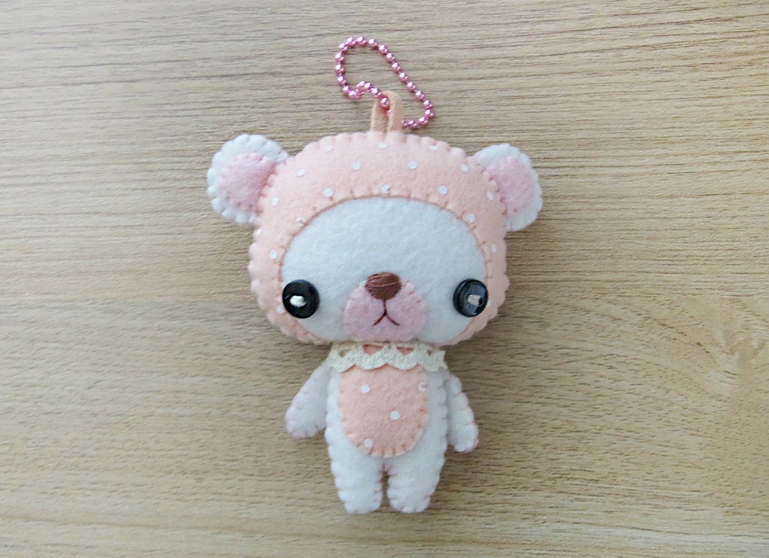 White Bear Felt Keychain -  cute accessories -  Kawaii - Spring Bear plush - READY TO SHIP