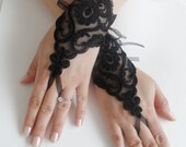 5 pairs Bridesmaid gloves Black Wedding gloves french lace gloves, bridal gloves, fingerless gloves, black gloves '' FREE SHIP''