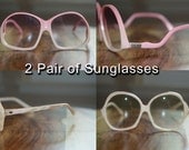Vintage Sunglasses 2 pair - White Round Boho and Pink Drop Arm NOS