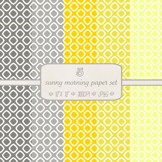 Digital Scrapbook Paper Pack // Sunny Morning // Yellow and Gray // jpeg files // 300 DPI // Instant Download Il_570xn
