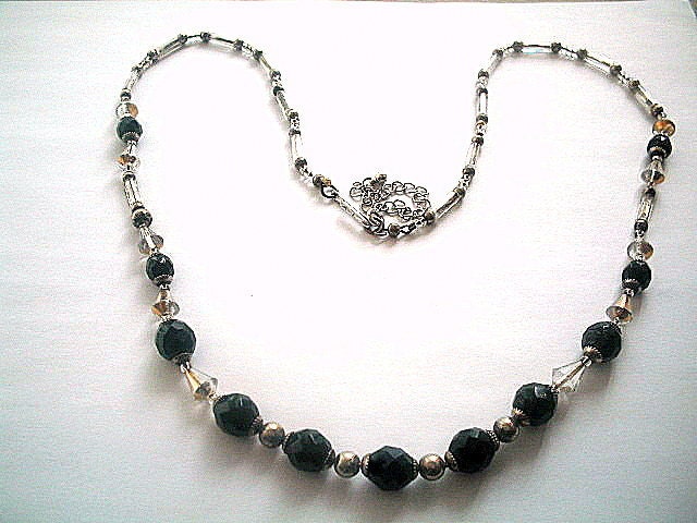Antique French Jet Silver & Crystal Bead Necklace 26 Inch Plus Detachable Extender Edwardian Deco