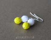earrings sunny lemon yellow and bright white czech glass beads