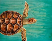 Sea Turtle Woodgrain Fine Art Print 24x30"