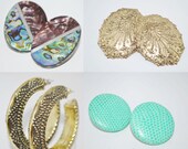 Lot of Four Vintage Earring Sets (Gold, Snakeskin, Aqua, Shell)