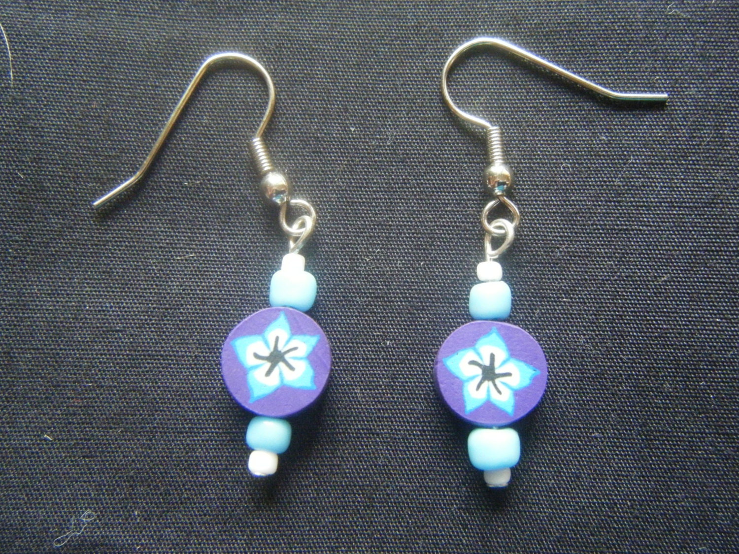 Purple and Blue Polymer Flower Earrings