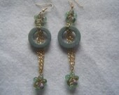 Green and Gold Dangle Earrings