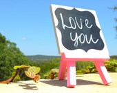 Mini Chalkboard and Easel Set, Small Blackboard, Cute Saying, Phrase on Canvas, Saying on Canvas, I Love You