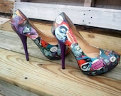 Joker and Harley Quinn - Comic Book Shoes - Comic Book Heels - DC Comics - Stilettos Purple Heel - Geekery  Shoes