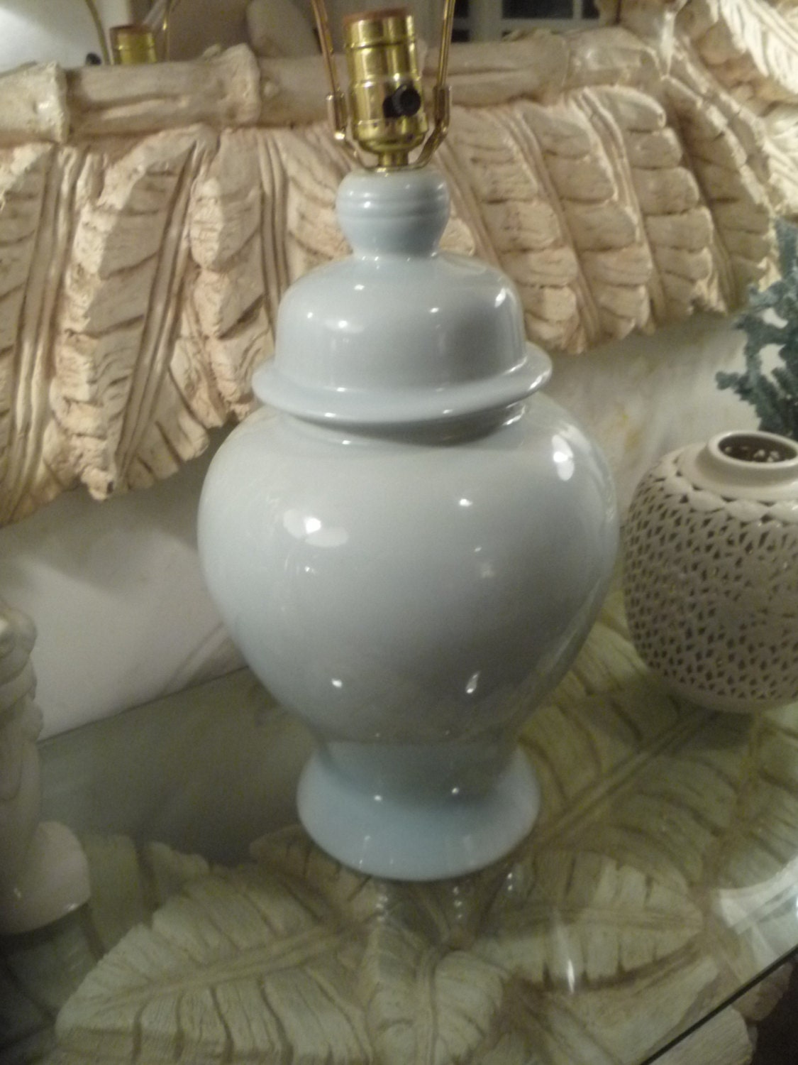Vintage Ginger Jar Table Lampo Hollywood Regency Mid Century Modern Aqua Blue