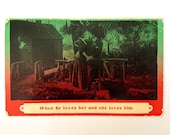 1911 Love in Red and Green postcard - vintage romance