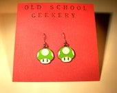 Green 1up Mushroom Drop Earrings Mario Style Mushrooms Geek Crafted into an adorable accessory