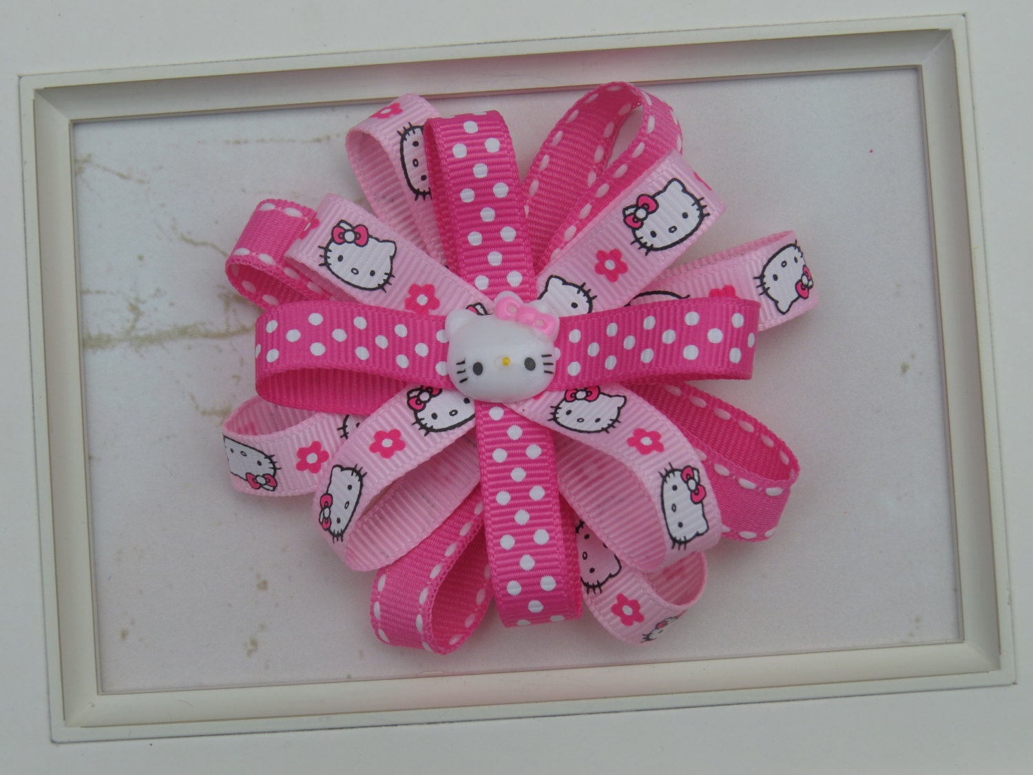 Infant, Toddler, Girls Hello Kitty Inspired Loopy Flower Hair Clip/Pink Hello Kitty Inspired Hair Clip or Headband
