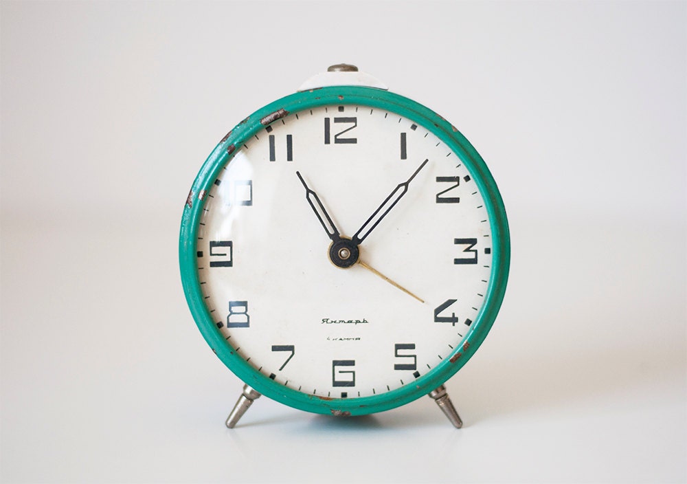 Vintage soviet mechanical alarm clock Jantar - working condition