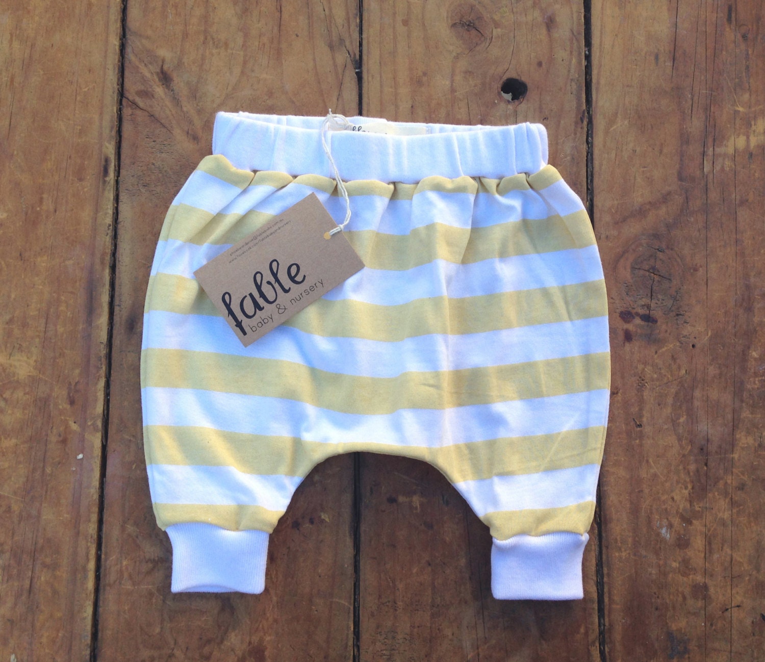 Organic Cotton Striped Slouch Pants - Yellow on White