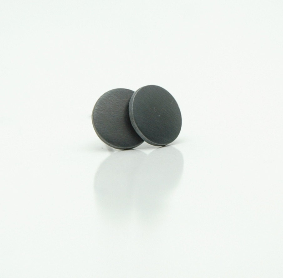 Oxidized Sterling Silver Black Dot Earrings - Minimalist Geometric Round Disc Stud Earrings - Minimal Modern Jewellery