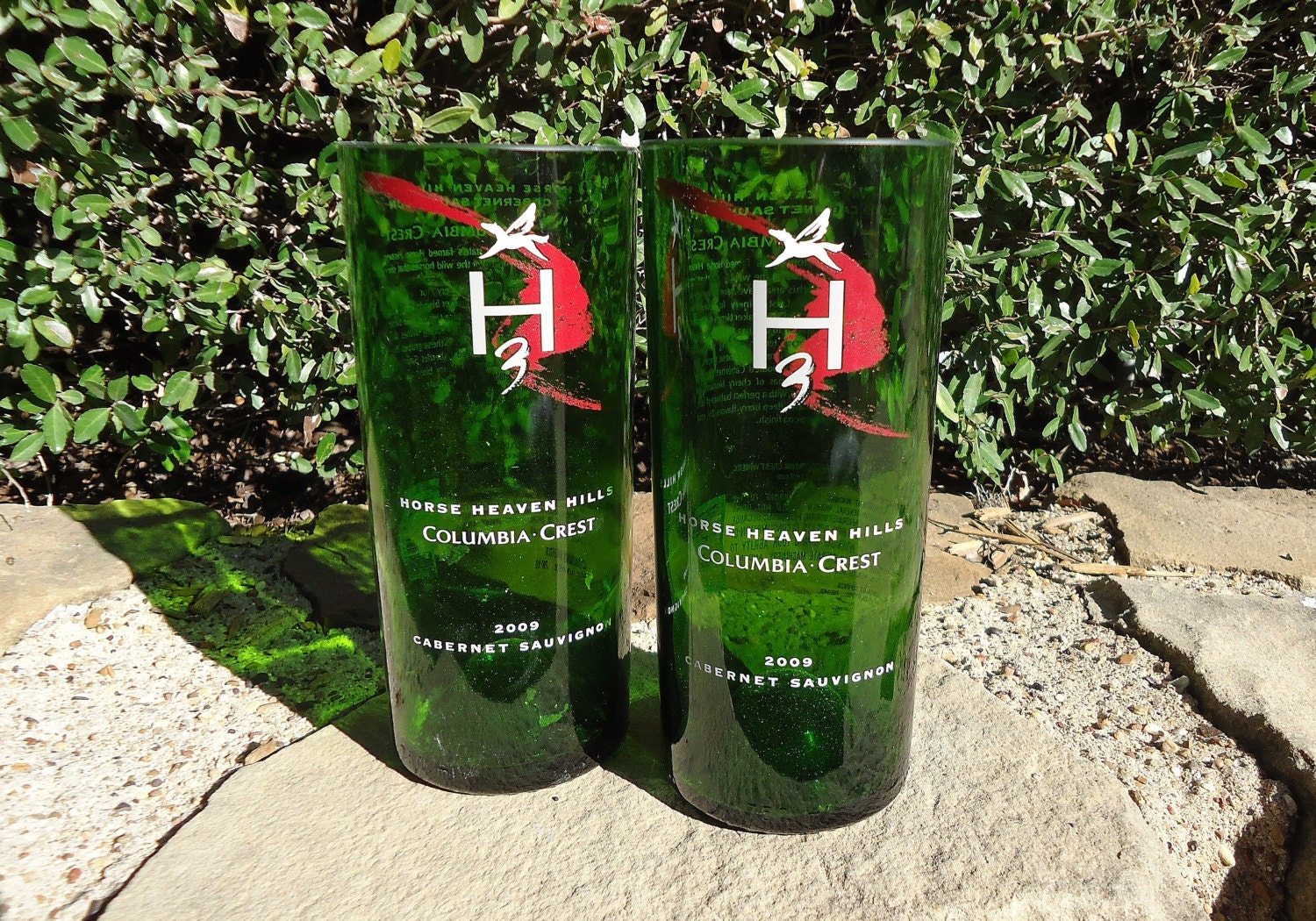 Wine Bottle Glasses made from Recycled Horse Heaven Hills Cabernet Sauvignon Bottles Set of 2