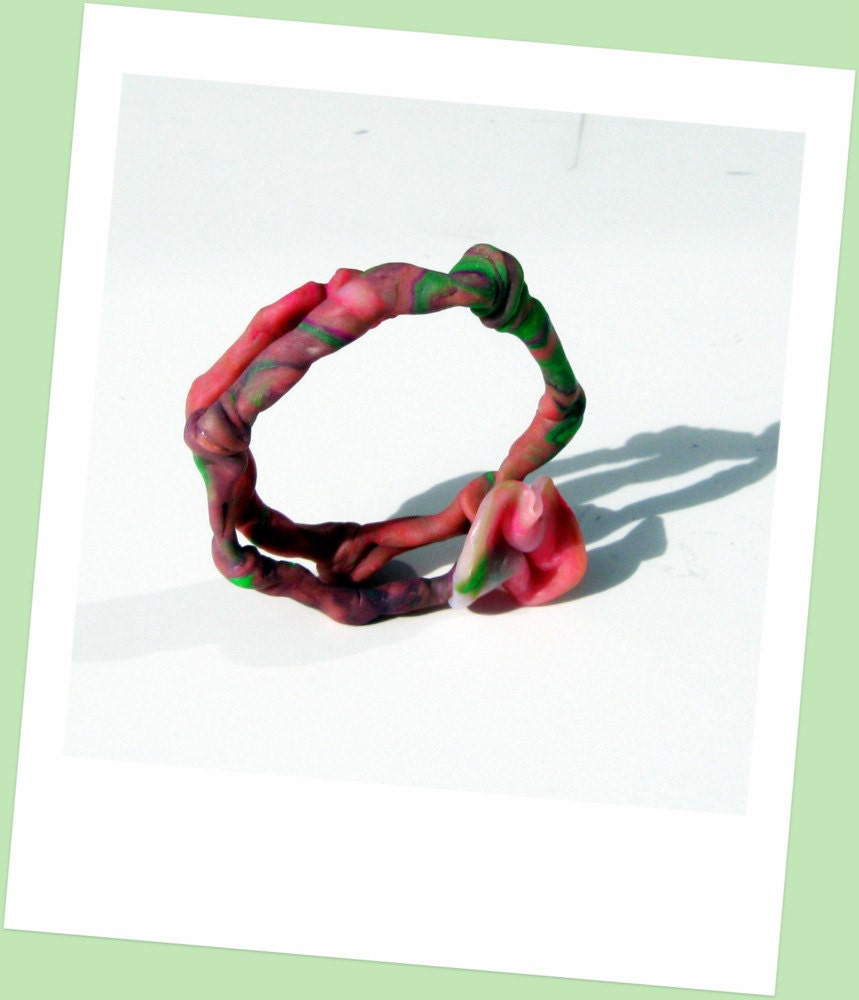 handmade Art Jewelry Bracelet handsculpted polymer clay on memory wire Spring colores StudioSabine